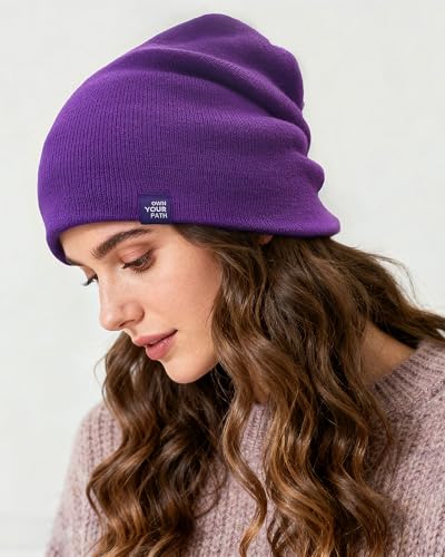 CLAPE Cuff Rolled Beanie for Men Women, Soft Knit Winter Hat Double-Layer Warm Ski Skull Cap Stretch Fit - color: Clkh02-violet