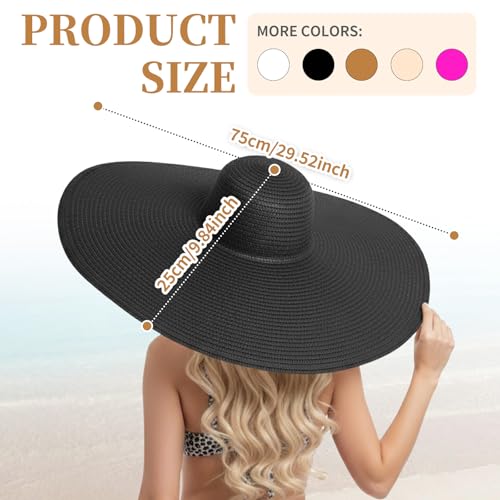 Barelove Sun Straw Hat Wide Brim Shape Hat with UPF 80+, Packable Foldable Floppy Summer Beach Hat for Women Men - color: Black