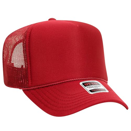 OTTO Cap 5 Panel High Crown Foam Front Mesh Back Trucker Hat, One Size - color: 002 - Red