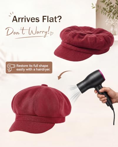 American Trends Newsboy Hats for Women Baker Boy Cap Fall Winter Beret - color: A Red
