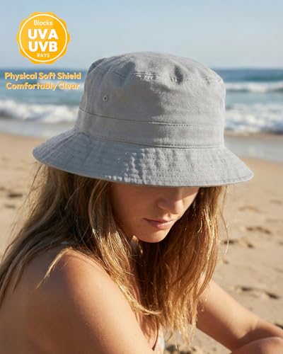 HONGTEYA Bucket Sun Hats for Woman Men Cotton Summer Beach Hat Golf Fishing - color: Light Grey, size: Medium