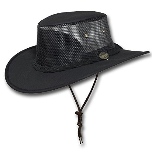 Mesh Drover Cotton Canvas Hat by Barmah - color: Black, size: Large