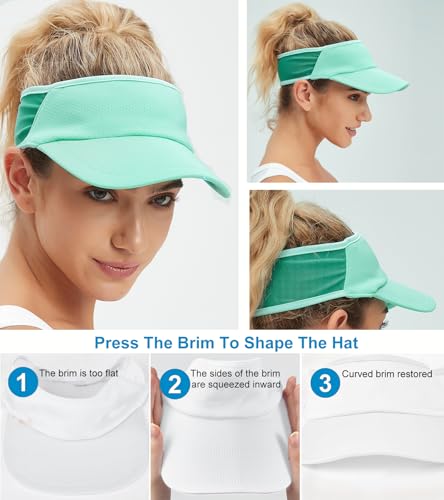Sports Sun Visor Women Men, Cooling Stretchy Visor Hats Summer Packable Ponytail Sun Hat for Running, Golf, Tennis - color: 1pc Lake Green