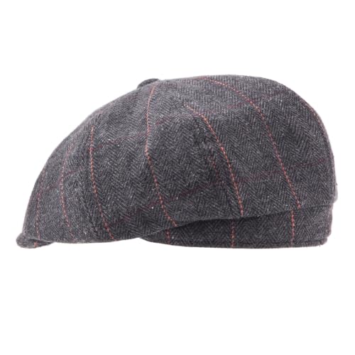 LADYBRO 8 Panel Newsboy Hats for Men Cap Irish Wool Blend Tweed, Adjustable - color: 001 Plaid Black, size: 7 3/4-8