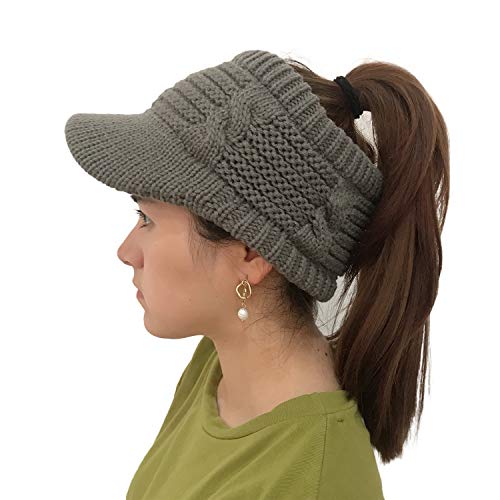 XYIYI Beanie Tail Winter Warm Knit Messy High Bun Ponytail Hats Visor Beanie Cap - color: Grey