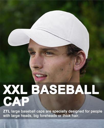 Oversize XXL Baseball Cap for Big Heads 23.6"-25.6", Extra Large Cotton Baseball Hat, Plus Size Unstructured Dad Hats - color: Cotton - White