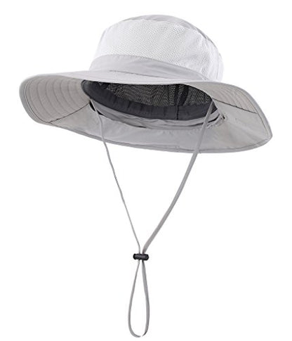 Home Prefer Outdoor UPF50+ Mesh Sun Hat Wide Brim Fishing Hat with Neck Flap Sun Hat for Men Women - color: Light Gray