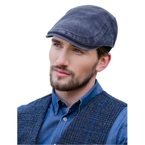 Initlove Mens Newsboy Cap Washed Beret Ivy Hat Flat Hats for Cabbie Driving - color: Navy
