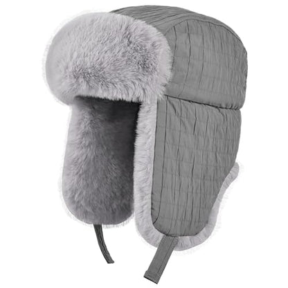 Winter Hat for Men Women Trapper Hat with Ear Flaps, Windproof Russian Trooper Hat for Cold Weather Hunting Skiing - color: Grey