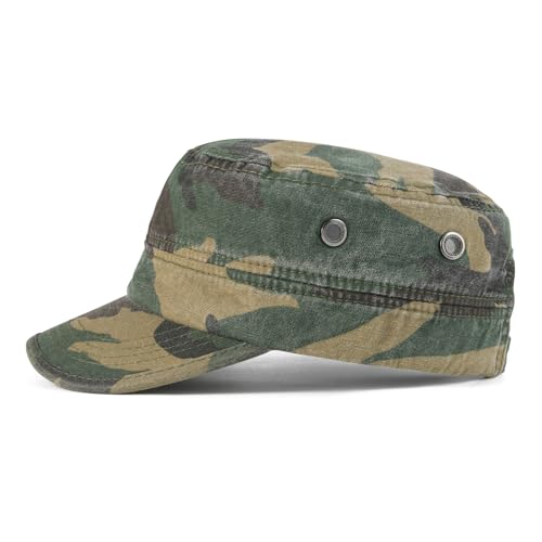 VOBOOM Men Washed Cotton Cadet Army Cap Vintage Flat Hat - color: Green Camouflage