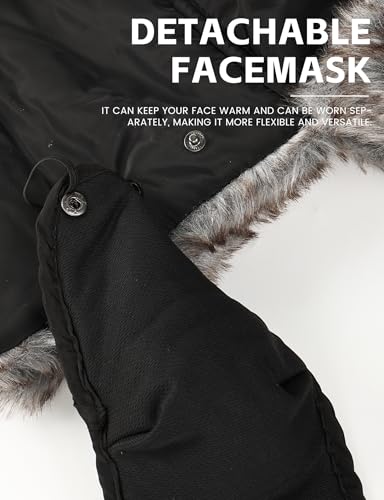 Buauty Fur Trapper Hat for Men Women Winter Windproof Soft Russian Ushanka Hats with Warm Ear Flaps & Removable Mask - color: Black