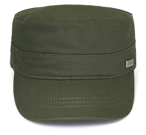 Unisex Flat Top Military Cadet Cap Outdoor Sun Hat - color: Square Label Green