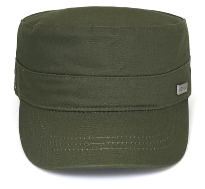 Unisex Flat Top Military Cadet Cap Outdoor Sun Hat - color: Square Label Green