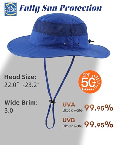 Connectyle UPF 50+ Wide Brim Sun Hat for Men Breathable Cowboy Boonie Hats Outdoor Bucket Hat for Fishing Hiking Safari - color: Royal Blue