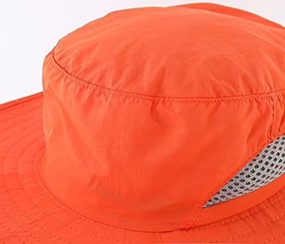 Kids Sun Protection Hat Quick Dry Adjustable Wide Brim Bucket Hat for Boys Girls Summer Fishing Hiking - color: Orange