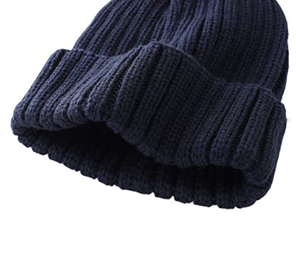 Connectyle Women's Rib Knit Cuffed Beanie Hat Stretch Acrylic Winter Hat Thick Warm Snow Ski Cap - color: Navy Blue