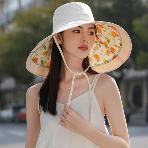 6" Extra Wide Brim Sun Hats UPF 50+ UV Protection Packable Beach Hat Strap Women - color: R-beige