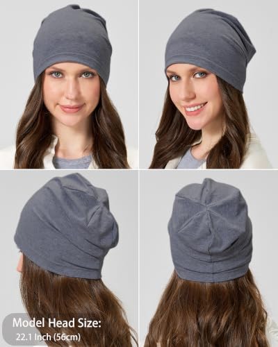 ROYBENS 100% Cotton Thin Slouchy Beanie Hat Women Men Lightweight Chemo Cap - color: 1pcs-charcoal Grey