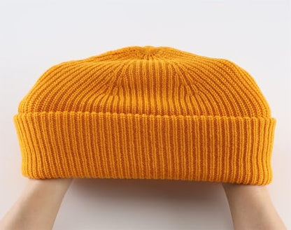 Connectyle Short Fisherman Beanie for Men Women Warm Winter Hats Knit Cuffed Beanies Skull Cap Acrylic Watch Hat - color: Golden Yellow