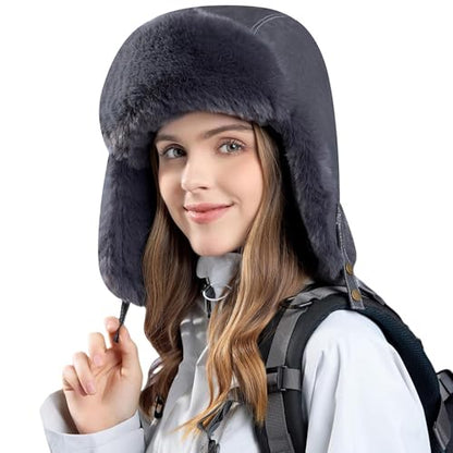 Women Winter Trapper Hat Ushanka Warm Sherpa Beanie Knit Ear Flap - color: Grey