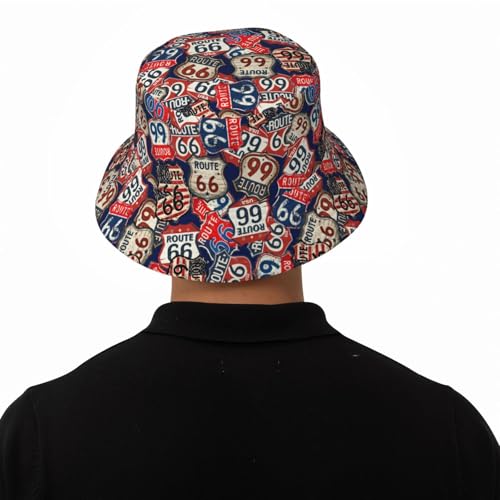 Bucket Hat for Men Women Packable Sun Hats Fisherman Outdoor Summer Travel Hiking Beach Caps - color: Route 66