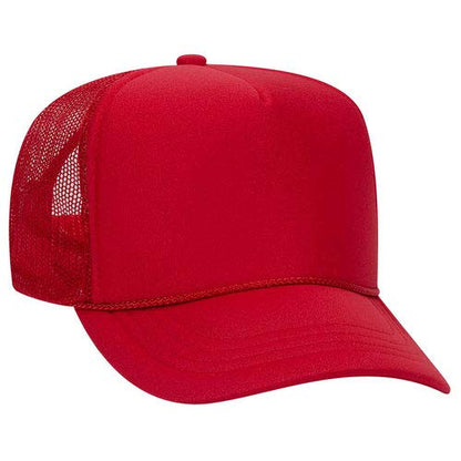 Ashen Fane Kids' Polyester Foam Front 5 Panel High Crown Mesh Back Trucker Hat - color: Red