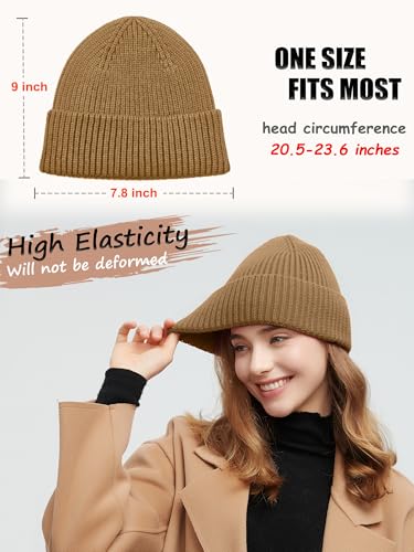 Wool Beanie for Men Women, Seamless Knit Cuffed Warm Winter Hats - color: 1pcs-light Coffee
