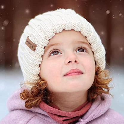 FURTALK Toddler Beanie Satin Lined Baby Boys Girls Winter Hats Pom Pom Beanies for Kids - color: White, size: 3-24 Months