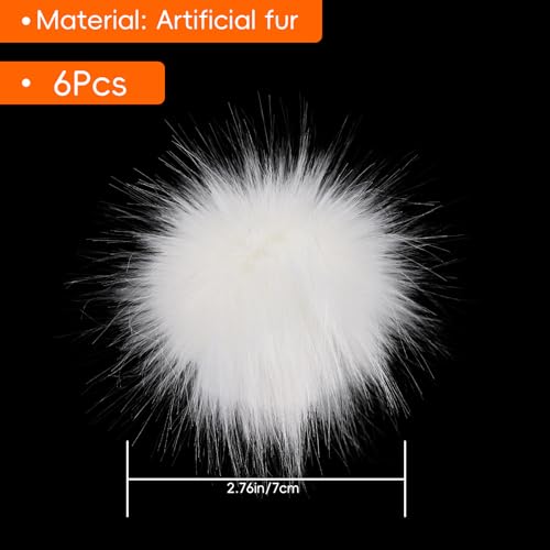 6 Pcs 2.8 Inch Faux Fur Pom Poms for Hats with Elastic Loop - color: White-6PCS
