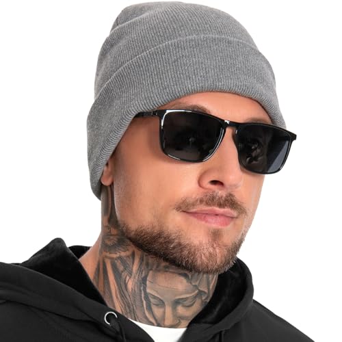 100% Cotton Beanie for Women Men Soft Knit Beanies Warm Winter Hat - color: Light Grey