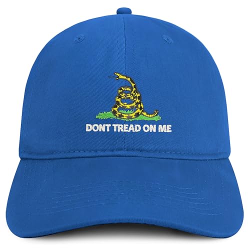 Trendy Apparel Shop Don't Tread on Me Embroidered Unstructured Cotton Dad Hat - color: Royal