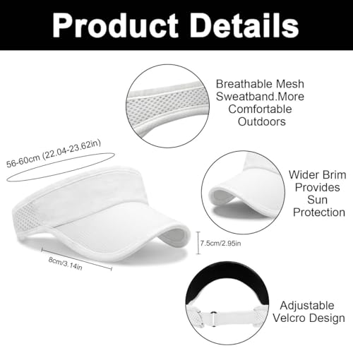 YAMEIZE Sun Visors for Women Men Wide Brim Running Golf Tennis Ponytail Sun Visor for Sport Summer - color: White