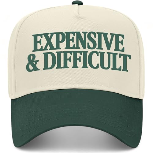 Expensive & Difficult Serif Vintage Trucker Hat | Funny Premium Snapback Baseball Hat for Men & Women - color: Green/Natural