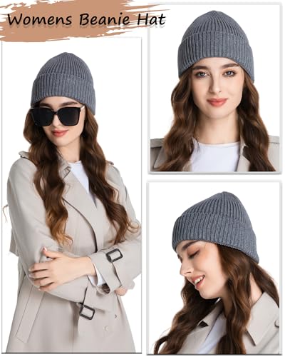 Wool Beanie for Men Women, Seamless Knit Cuffed Warm Winter Hats - color: 1pcs-gray
