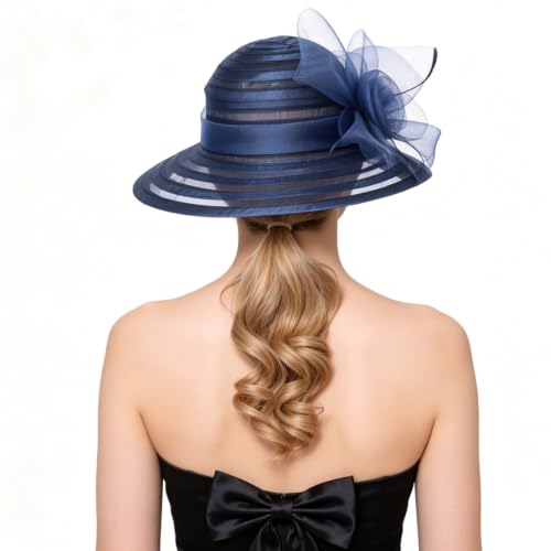Ruphedy Women Derby Church Dress Bucket Hat Fascinators Tea Party Wedding Hat - color: S017-navy
