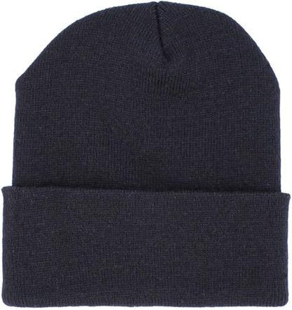 KBETHOS Made in USA Classic Men's Women's Cuffed Folded Acrylic Knit Beanie Hat Solid Unisex Cold - color: 1. Black Solid Long Beanie