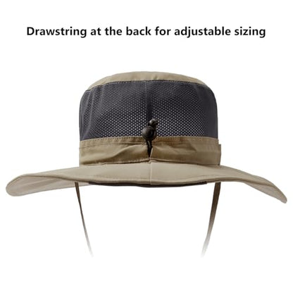 BASSDASH UPF 50+ Fishing Sun Hat Water Resistant Unisex Wide Brim Bucket Boonie Hat for Hiking Camping Safari FH15 - color: Dark Khaki, size: Large