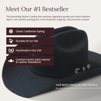 Stetson 7540 Skyline 6X Fur Cowboy Hat - color: Black, size: 6 5/8