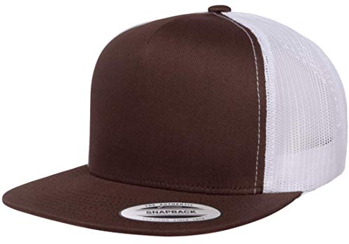 Yupoong 5-Panel YP Classic Trucker Cap | High Profile Flat Visor Snapback - color: Brown/White
