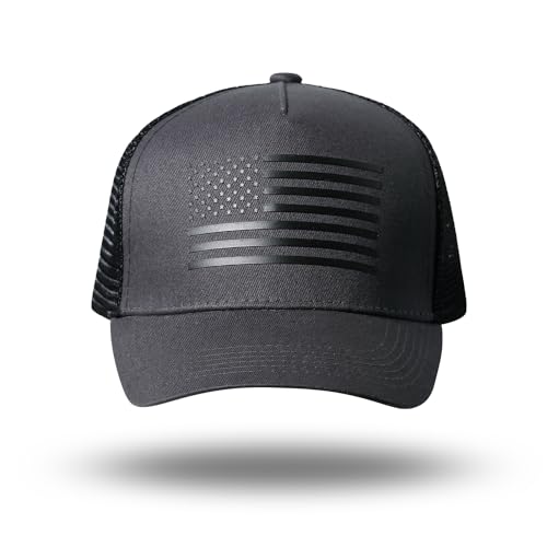 American Flag Trucker Hat - Snapback Hat, Baseball Cap for Men Women - Breathable Mesh Side, Adjustable Fit - for Casual Wear - color: Dark Gray/Black