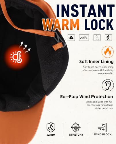 Home Prefer Waterproof Men's Winter Hats with Visor Warm Fleece Lined Baseball Cap Earflaps Trooper Trapper Hat for Men - color: Brown