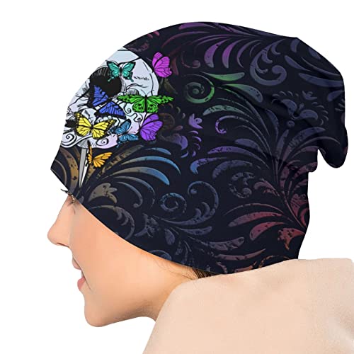 Flower Sugar Skull Beanie Hat Adult Skull Cap Warm Slouchy Knit Hat Headwear Gift for Men Women - color: Color- 10
