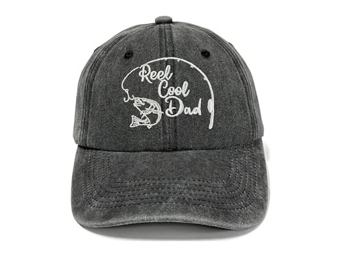 Reel Cool Fishing Hat for Mom Dad Grandma Grandpa Uncle Auntie - color: Dad (Washed Black)