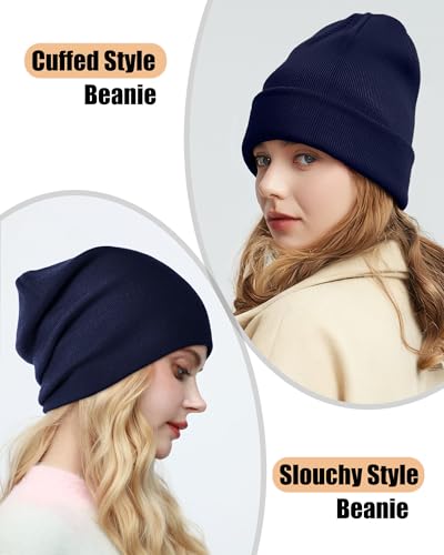ROYBENS Satin Lined Beanie Hat for Women Men, Wool Knit Cuffed Winter Hats - color: 1pcs Navy Blue