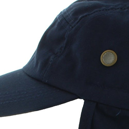 JFH 4 Panel Adjustable Outdoors Fishing Cap with Ear and Neck Flap Sun Cover Unisex - color: Navy