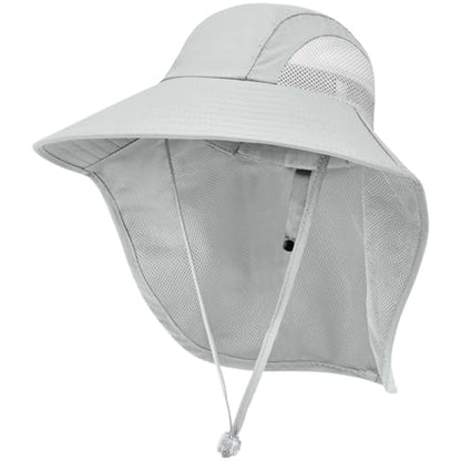 Kids Sun Hat UPF50+ Summer Beach Play Sun Protection Hats with Neck Flap for Ages 5~14 Girls Boys - color: Light Grey