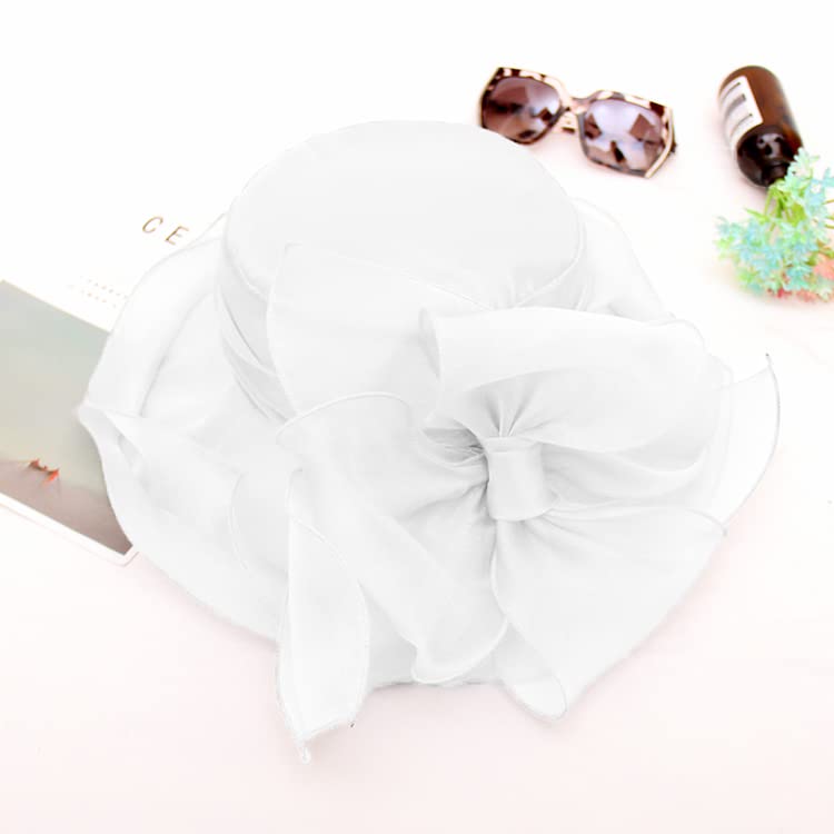 Women's Kentucky Derby Church Dress Hat Wide Brim Leaf Flower Bridal Shower Hat - color: S8-white