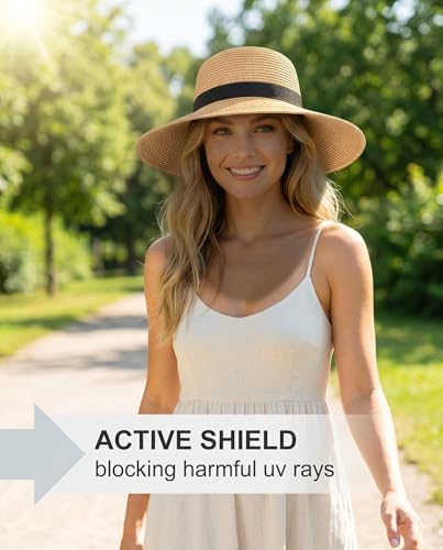 Straw Sun Hat with 2026 Foldable Summer Beach Straw Hat,Packable Wide Brim for Women UV Protection for Travel (Khaki)