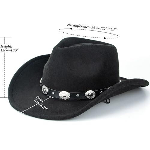 Western Cowboy Hat for Men Women Classic Fedora Cowgirl Hats Buckle Belt - color: Black-yb