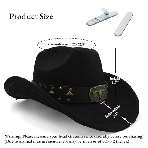 LIDHAY Cowboy Hat for Women Men with Shapeable Wide Brim Western Suede Hat for Cowboys and Cowgirls - color: Black